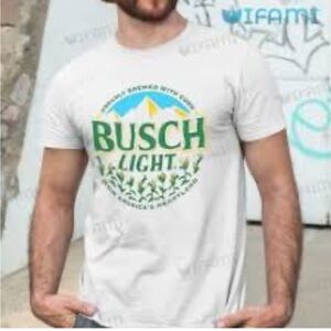 Busch Light Beer Proudly Brewed with Corn Circle Logo Natural T-Shirt Mens sz XL